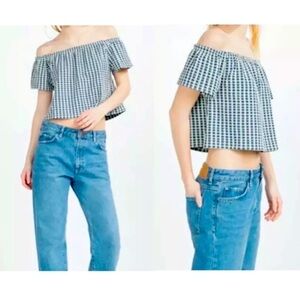 Zara Trafaluc Ginham Blue Crop Top